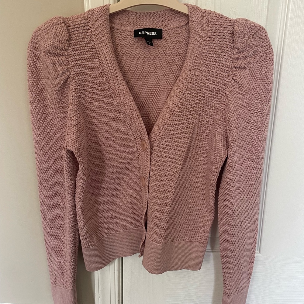 Express Pink Cardigan with Textured Knit and Fitted Silhouette